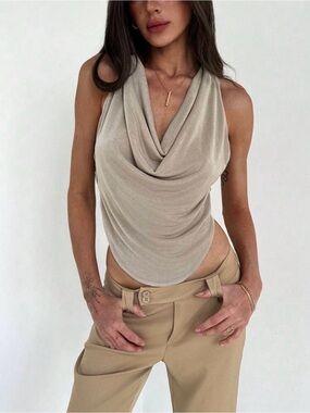 Draped Halter Top in Light Taupe